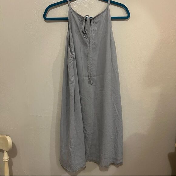 Anthropologie Cloth & Stone Casual Gray Linen Dress with Fringe Bottom, Size L - Picture 3 of 5